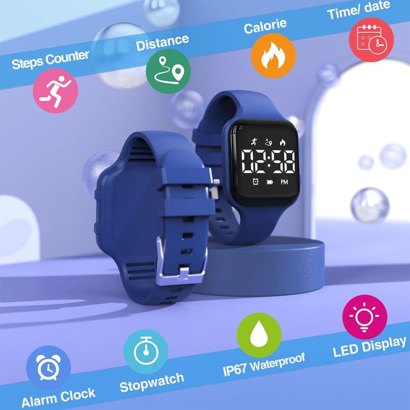synwoo Kids LED Digital Watch, with Pedometer Step Counter, Waterproof, Sport Wristwatch, Calendar, Alarm Clock for Children Boys Girls Teens - Image 3
